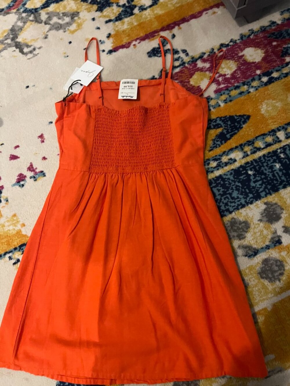 NWT Joppa Orange Smocked Back Mini Dress Size M - Picture 3 of 5